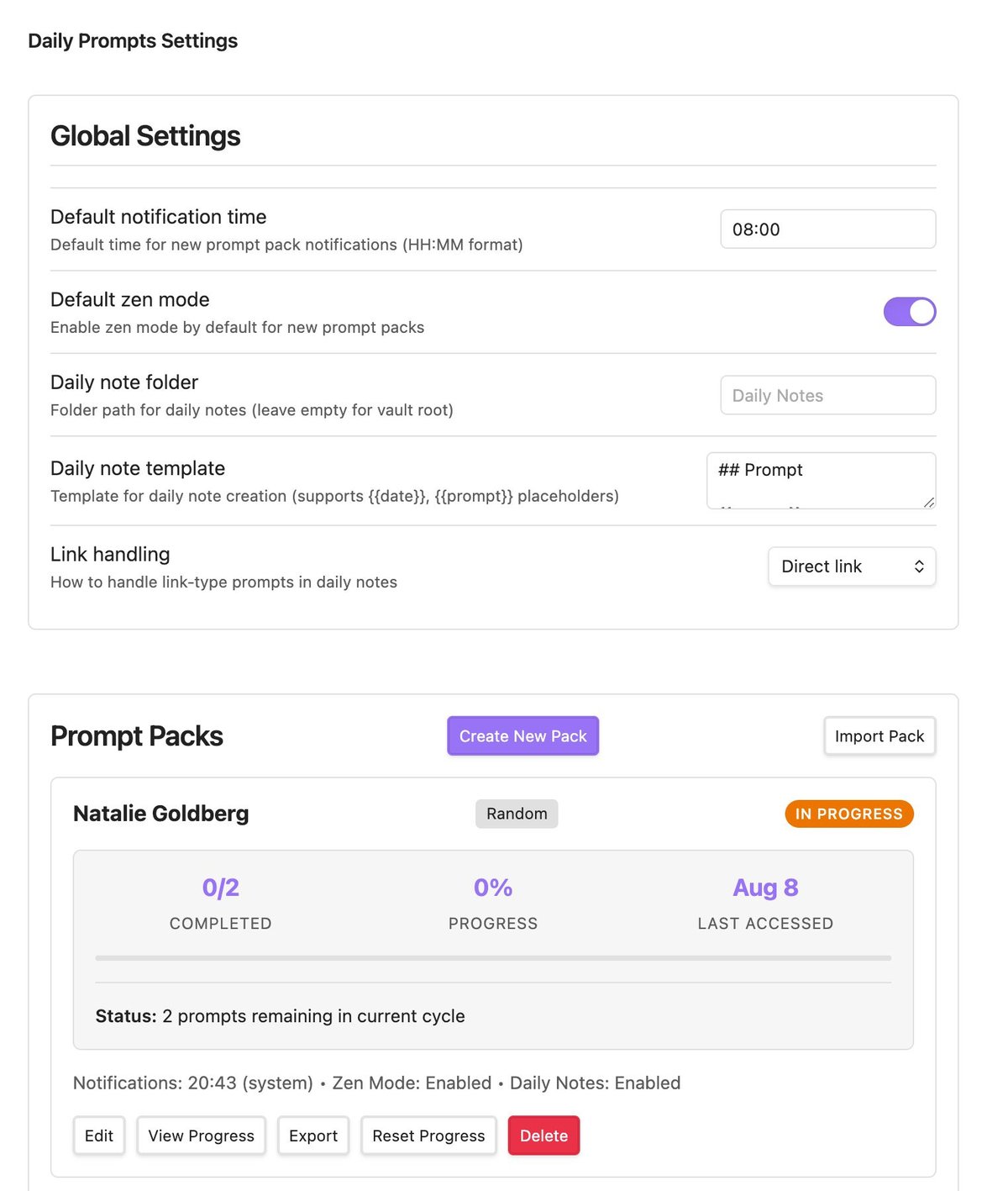 Obsidian Daily Prompt Settings